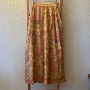Vintage 1960s gold and red  floral metallic Patterned Maxi Skirt
